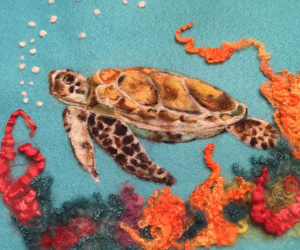 Needle Felted Sea Turtle by Pat Miller featured on www.livingfelt.com/blog